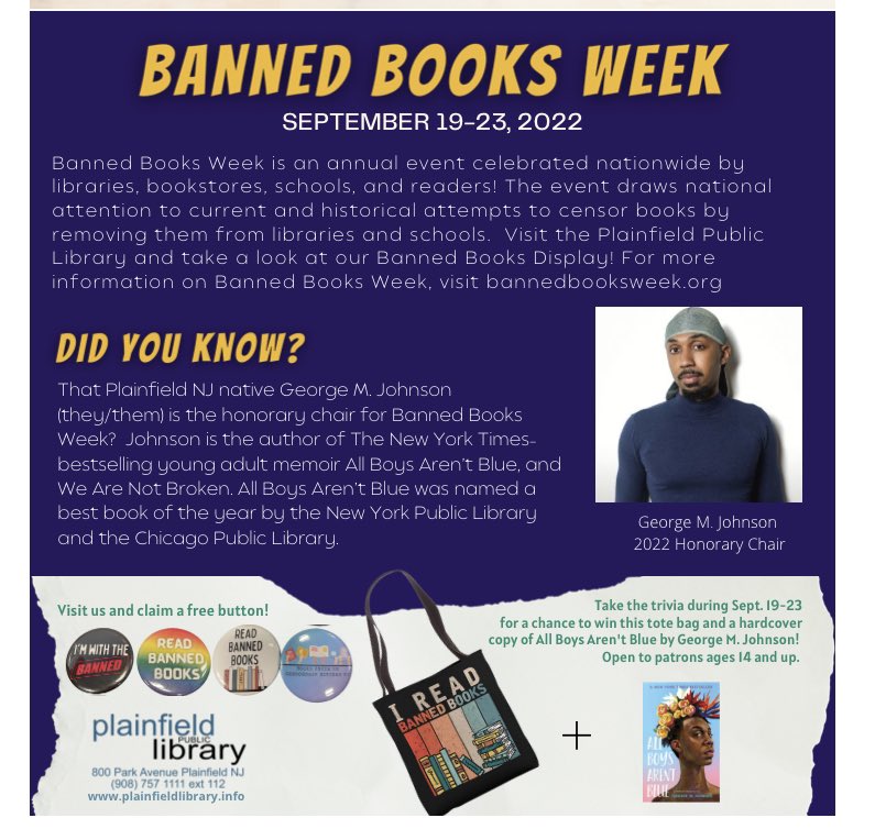 It’s Banned Books week! Visit your local library and support freedom of ideas by reading a banned book. #plainfieldreads <a href="/misscedtech/">Miss Chamberlain</a> @mrscoxreads2 <a href="/livelitpodcast/">Living Literally with Tehyma Noelle</a> @miss_simoes
