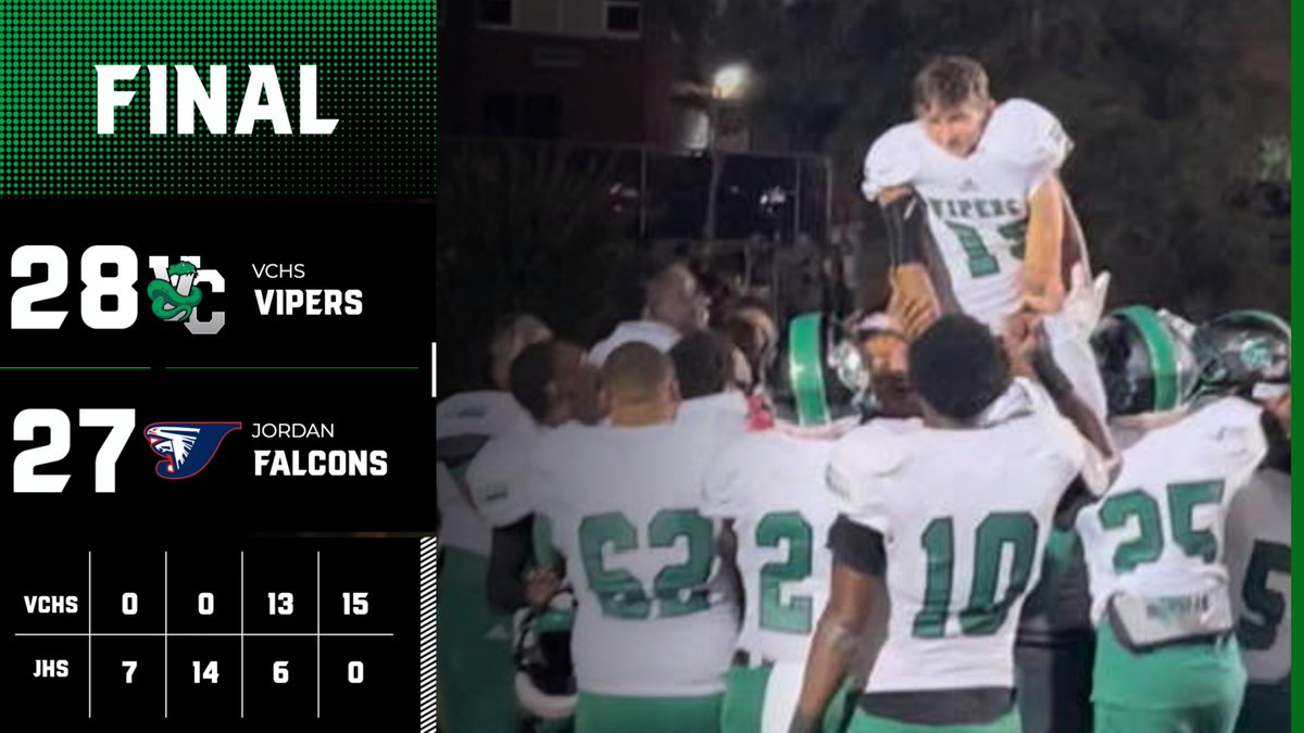 VIPERS WIN! The Vipers erase a 21-point half-time Deficit. Kicker Ian Beck secured the win with the game Winning Extra point.  It was a fantastic comeback win that was a total team effort!