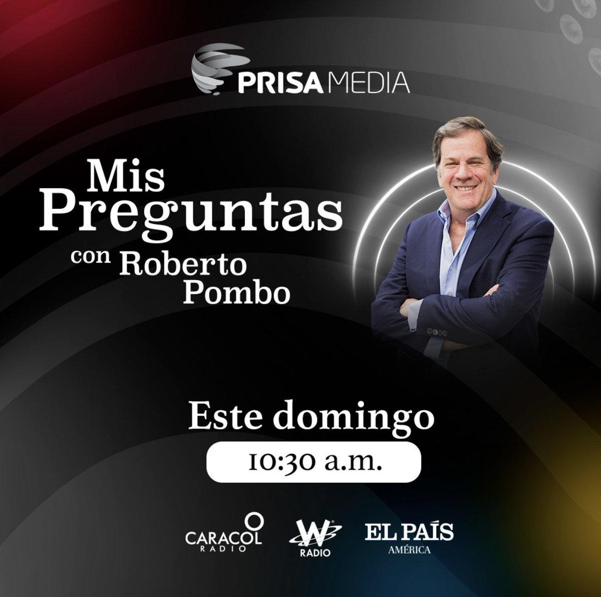 Hoy a las 10:30 am se estrena el programa  “Mis Preguntas” de @robertopomboh .Escúchenlo en simultánea por <a href="/WRadioColombia/">W Radio Colombia</a> <a href="/CaracolRadio/">Caracol Radio</a> y en <a href="/elpais_america/">EL PAÍS América</a> #ColombiaCambiaSi #MisPreguntas