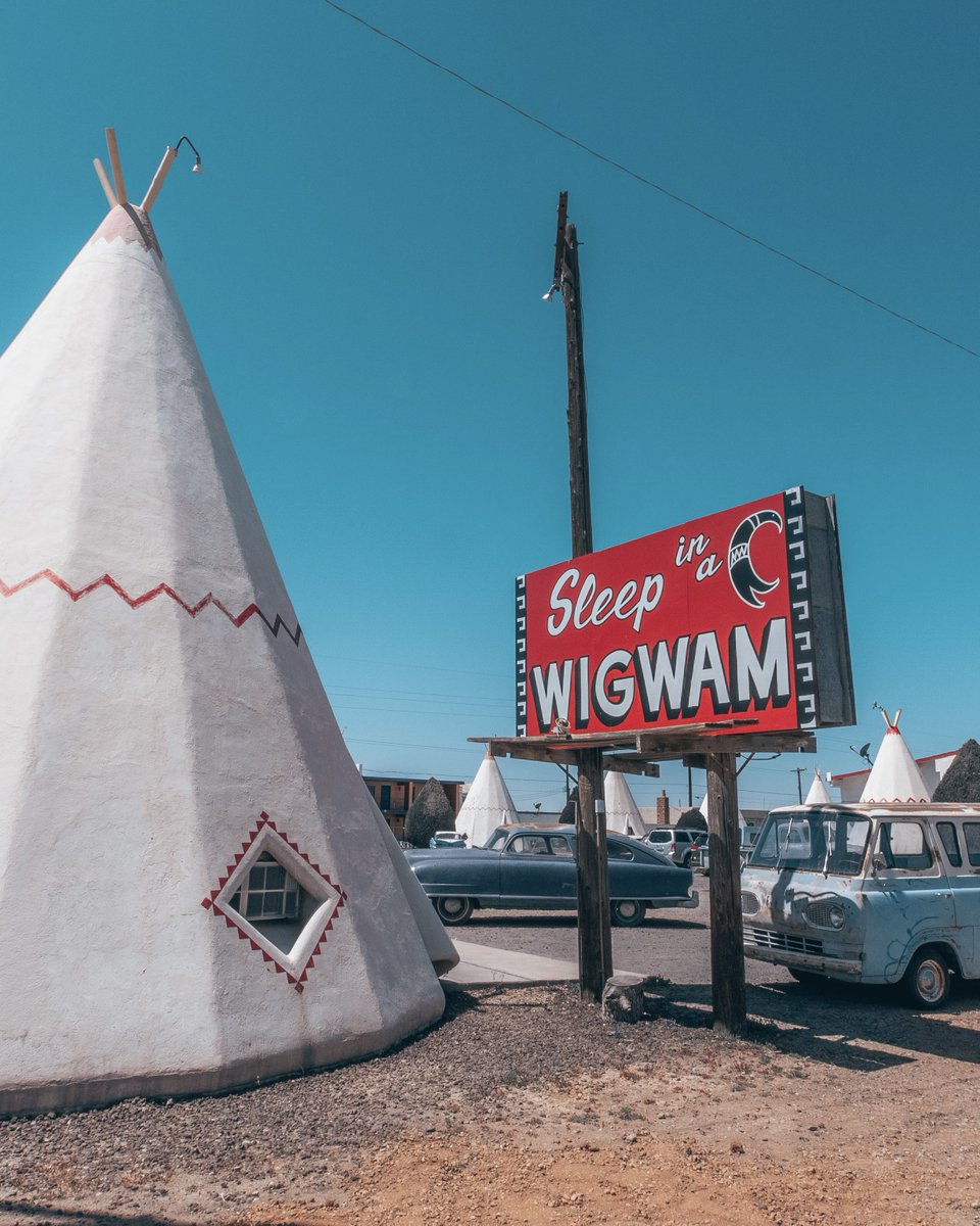 Mobil1's tweet photo. “You’ve got Holbrook, they’ve got the Wigwam Motel! You can stay in a Wigwam! I mean, how cool is that?"- Big Mike, Route 66 Relics. @WigwamMotel #Mobil1Roadtrip #Keep66Kickin #Route66 https://t.co/MVS40mPVEC