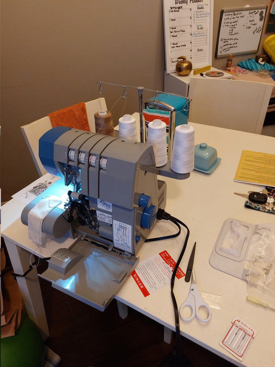 My boyfriend threaded my new serger for me ❤️ all the while muttering "the patriarchy must have had a hand in designing this..."