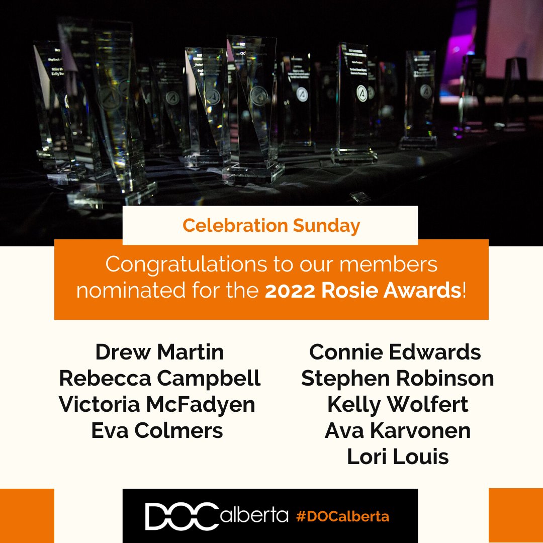 DOCorgAB's tweet photo. Congratulations to all our DOC Alberta members nominated for the 2022 Rosie Awards! Our members received 26 nominations. We look forward to seeing you all in Calgary next week!
#DOCalberta https://t.co/wkzqFAVs1y