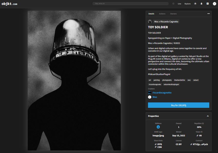 woc_one's tweet photo. 'TOY SOLDIER' / Spraypainting on Paper + Digital Photography / ©2022
🪣Photography by @RickCagnotto / Spraypainted backround by me
Edition of 1 / 150 tez
https://t.co/HO5VMVE4NI
#Objkt #NFTCommunity #Valuart @Valuart https://t.co/7SJuj3zylL
