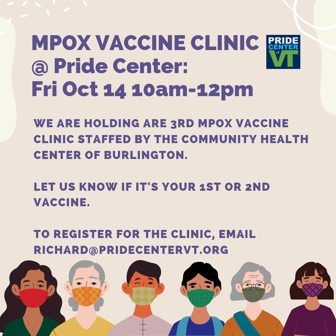 MensGroupPCVT's tweet photo. Come get vaxxed at @PrideCenterVT! https://t.co/ZPTg41zLCv