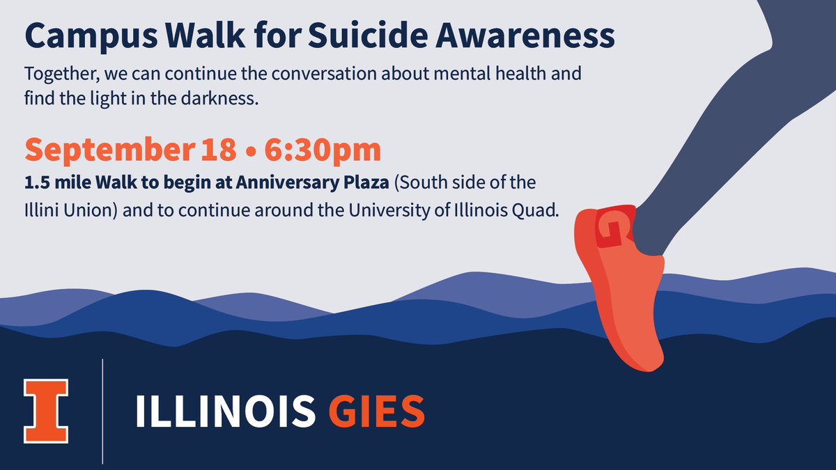 The 2022 Prevention Walk is aimed to send the message that suicide is preventable and no student, faulty, or staff member on this campus is alone. We invite the University of Illinois community to join us.

Sept. 18, 6:30 - 8pm | Anniversary Plaza🕯