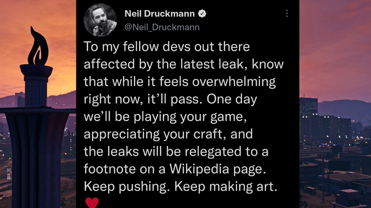 NaughtyNDC's tweet photo. Neil Druckmann responds to the latest GTA VI leaks.

The Last of Us Part II was a victim of extensive leaks pre-release as well. https://t.co/vTEXGKRivX