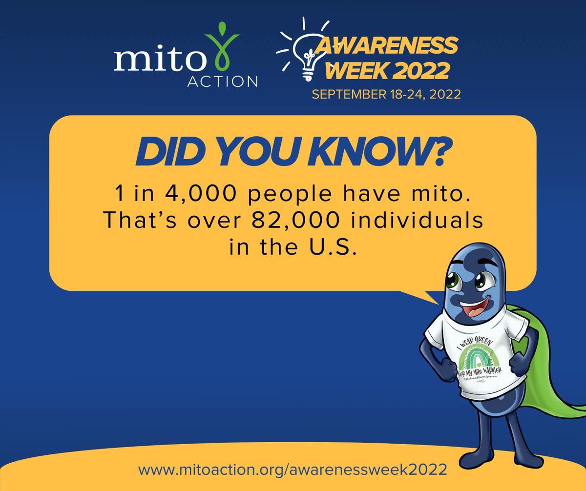 MitoAction's tweet photo. Mitochondrial Disease Awareness - Did You Know?
Visit: https://t.co/oLtipn4L3z
#awarenessweek2022 #hackmito #mitoaction #mito #mitoawareness https://t.co/srPAPXNgFR