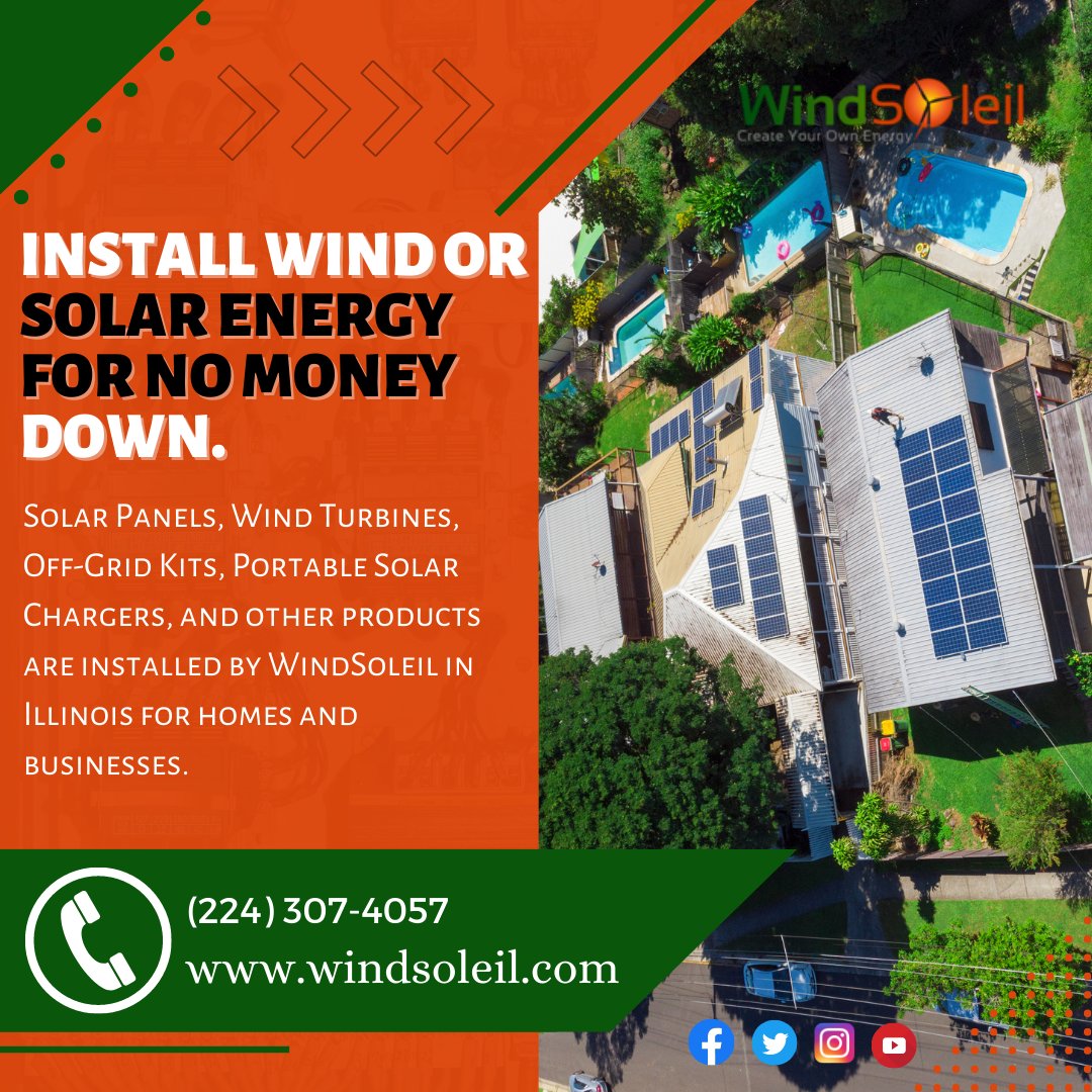 WindSoleil1's tweet photo. Solar Panels, Wind Turbines, Off-Grid Kits, Portable Solar Chargers, and other products are installed by WindSoleil in Illinois for homes and businesses.

For More👉 https://t.co/558mOEdWd4
Call us today at (888) 944-5765

#solarpanels #solarenergysystem #electricbill https://t.co/QIOaF2yHAL
