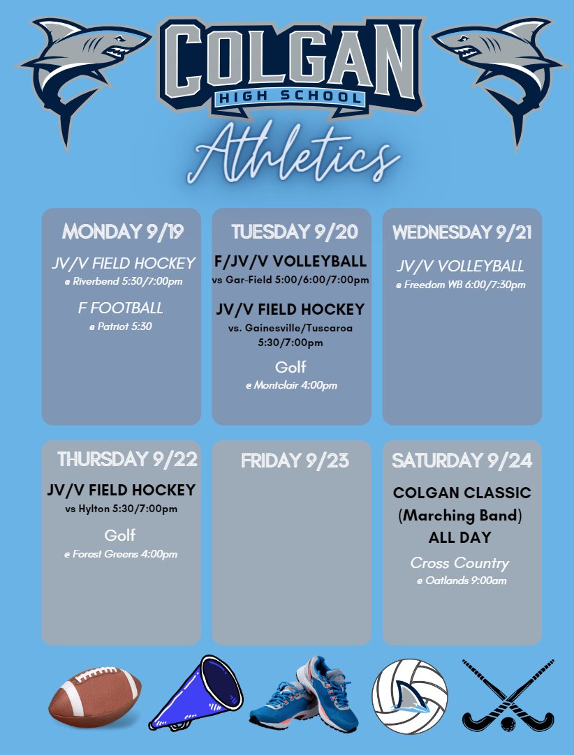 Colgan Athletics (@colganathletics) on Twitter photo 9/19 - 9/24
<a href="/colgan_hs/">Colgan Sharks Athletic Boosters</a> <a href="/colganhs/">Colgan High School</a> <a href="/colganband/">Colgan Band</a> @ColganFH @ColganXC_TF <a href="/ColganFootball/">Colgan Football</a> <a href="/colganvball/">Colgan Volleyball</a> <a href="/colgancheer/">Colgan Cheer</a> 9/19 - 9/24
<a href="/colgan_hs/">Colgan Sharks Athletic Boosters</a> <a href="/colganhs/">Colgan High School</a> <a href="/colganband/">Colgan Band</a> @ColganFH @ColganXC_TF <a href="/ColganFootball/">Colgan Football</a> <a href="/colganvball/">Colgan Volleyball</a> <a href="/colgancheer/">Colgan Cheer</a>