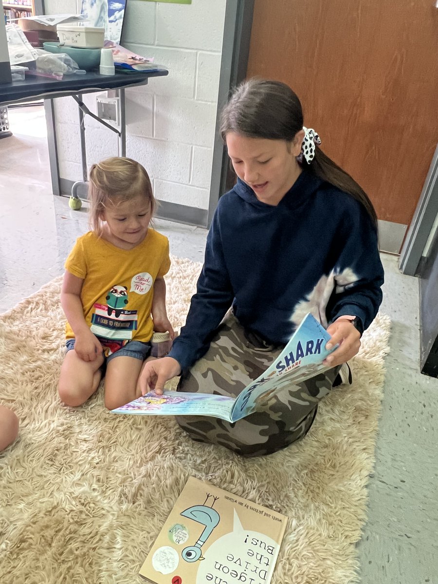 GreatDayatSJ's tweet photo. Fifth graders from Ms. Krebs's class and pre-k students from Ms. Blalock's class met for their first "reading buddies" session.  The 5th graders enjoyed sharing books with their new pre-k friends.  #greatdayatsj #successatjcss https://t.co/yrXktWSKgV