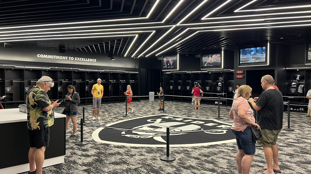 bdevore7's tweet photo. An @NFL Sunday takes me back to Monday’s tour of Allegiant Stadium in Las Vegas before my redeye to Atlanta. Quite the facility with lots of art deco and tributes to Al Davis and the @Raiders. Don’t touch the Fred Belitnikoff plaque-you’ll stick to it! #iykyk #raiderstour https://t.co/fOPjkJe0cN