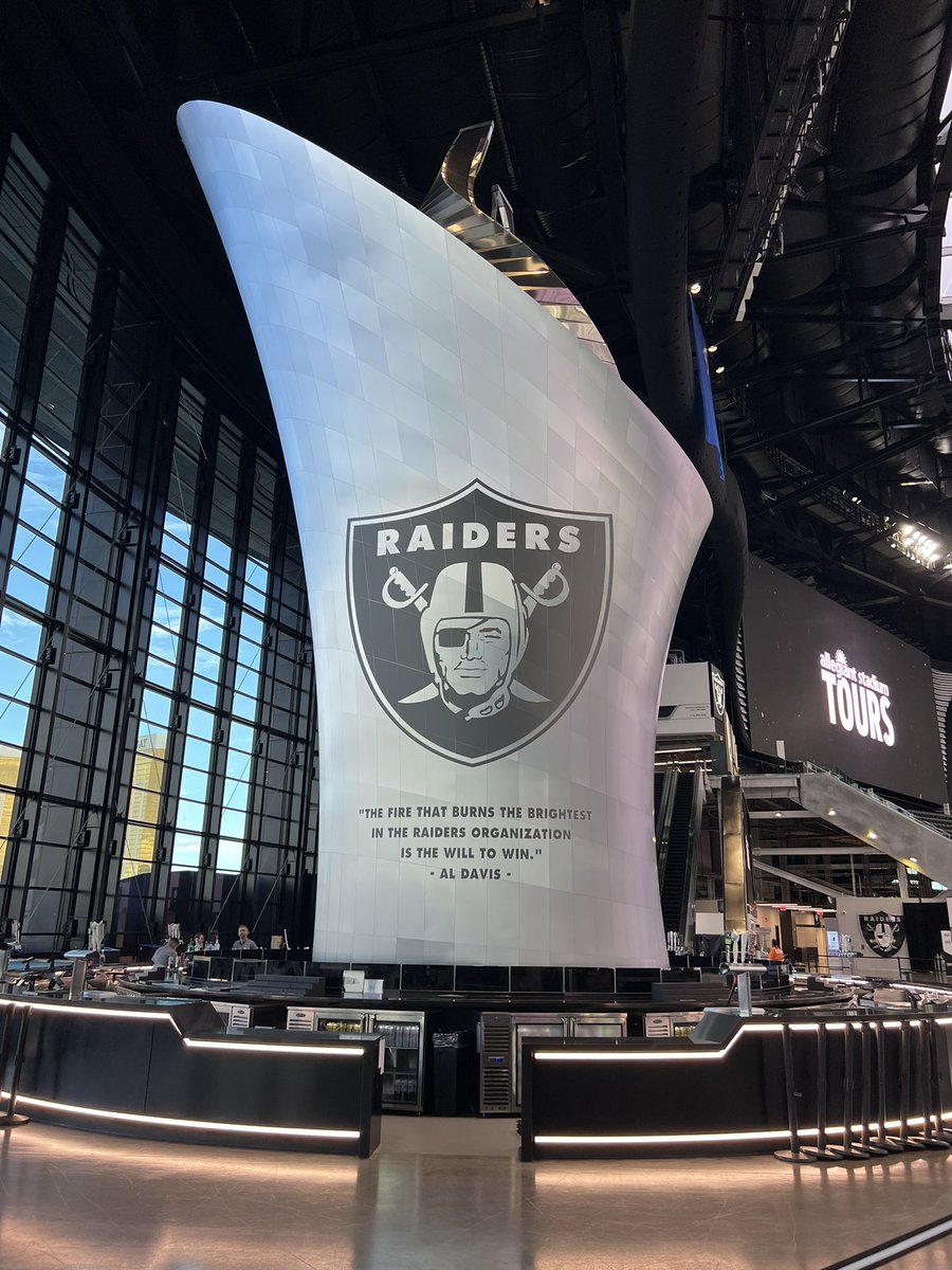 bdevore7's tweet photo. An @NFL Sunday takes me back to Monday’s tour of Allegiant Stadium in Las Vegas before my redeye to Atlanta. Quite the facility with lots of art deco and tributes to Al Davis and the @Raiders. Don’t touch the Fred Belitnikoff plaque-you’ll stick to it! #iykyk #raiderstour https://t.co/fOPjkJe0cN