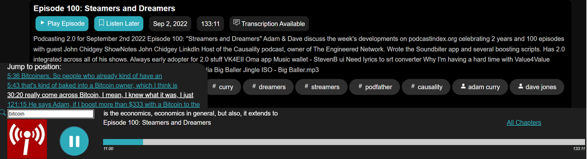 ivypodcasts's tweet photo. We're happy to announce that https://t.co/FPNT2G3GgG now supports transcripts, soundbites, and location from the @PodcastindexOrg namespace! Over 200k episodes with transcripts and soundbites so far! On each episode you can search within the transcripts and jump to that spot too! https://t.co/bIfbeCqNpI