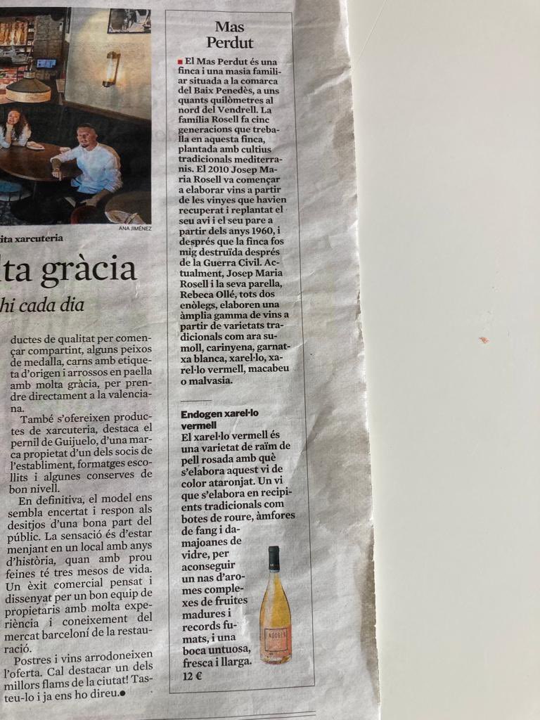 Ahir dissabte a @lavanguardia <a href="/FincaMasPerdut/">Finca Mas Perdut</a> #vins #endogenvermell #xarellovermell