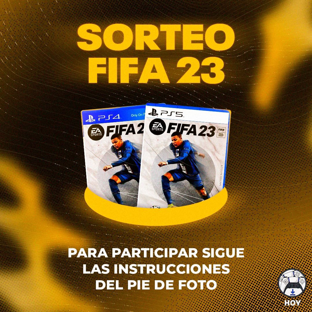 #SORTEO 🤞🏽☘️ |REGALAMOS el videojuego FIFA 23 para PS4/PS5 🎮 🎁

Requisitos para participar:
1. Sigue a <a href="/LotienesHOY/">Elige tu Videojuego y lo tienes ¡HOY!</a> y a <a href="/gameplanetps/">Ofertas de Videojuegos PS4/PS5/SWITCH</a>
2. Sígueme a mí 
3. Da RT a este Tweet
 
El sorteo es INTERNACIONAL 🌍 y el ganador se anunciará el día 25 de Septiembre, Suerte! 🍀
#FIFA23