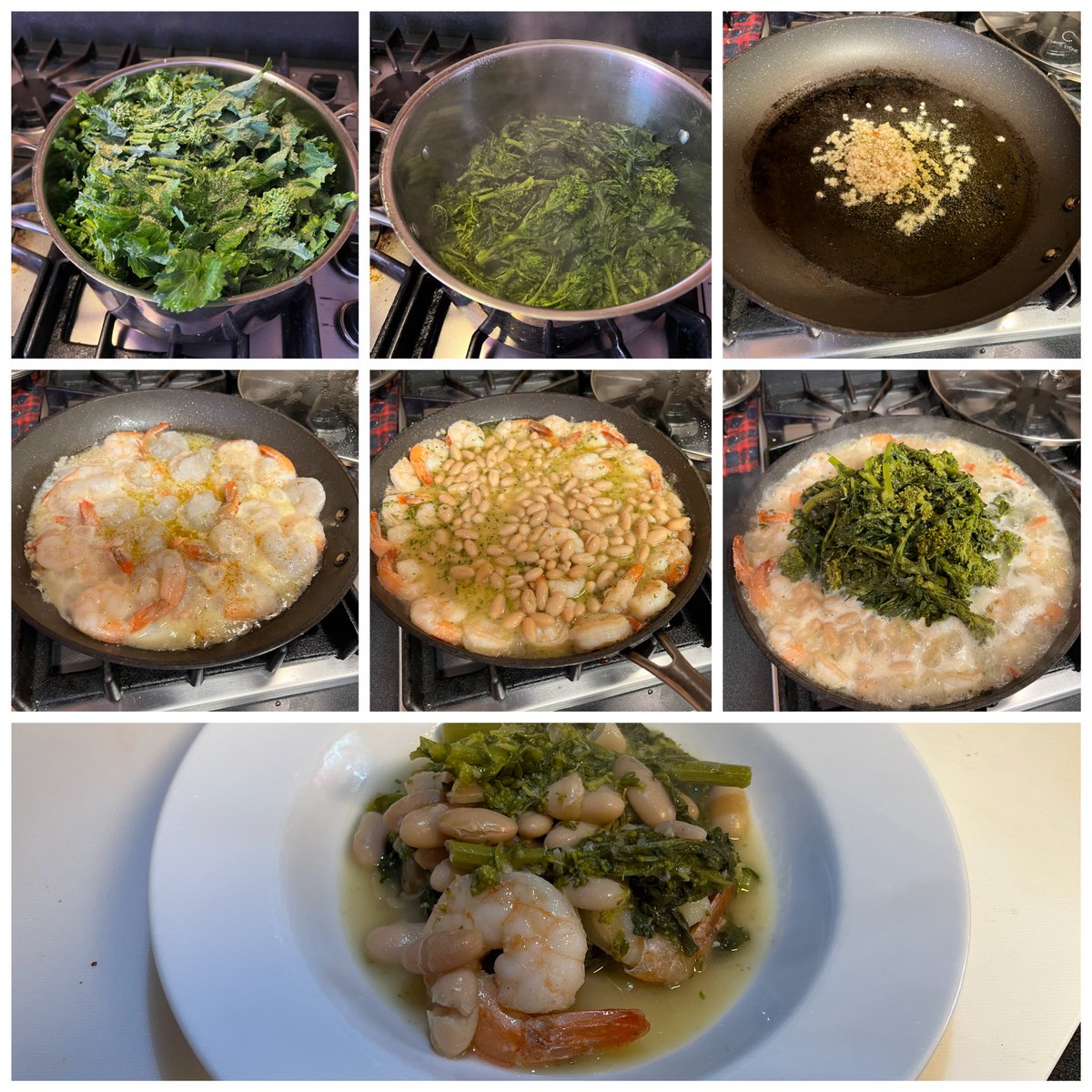 JohnSam101970's tweet photo. Start off with Broccoli Rabe.. sauté garlic.. shrimp.. add cannellini beans.. combine together.. result: HEAVEN IN A BOWL. One of my wife’s favorite dishes. #happywifehappylife #FoodIsLove https://t.co/uN7KgEM9NL