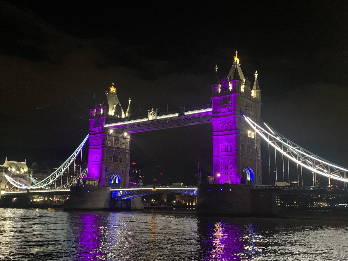 NEW: Tower Bridge lit up in purple to honour Queen Elizabeth II.

(📸 <a href="/Jonathanbeales/">Jonathan Beales</a>)