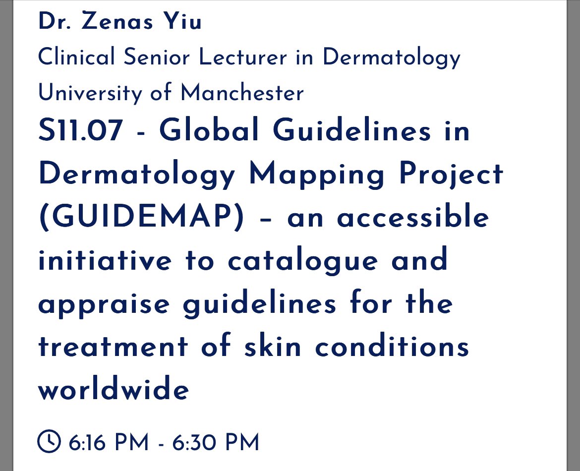 ZZNYiu's tweet photo. At #GIN2022Toronto and want an overview of the quality of guidelines in Dermatology?
Join me on Friday 23/9 Dockside 9 @ 6:16pm - I will be speaking on our findings in #GUIDEMAP
@gin_member @BrJDermatol @bernd_020 @leila_asfour @Ezzoef https://t.co/UWsU0zgrc6