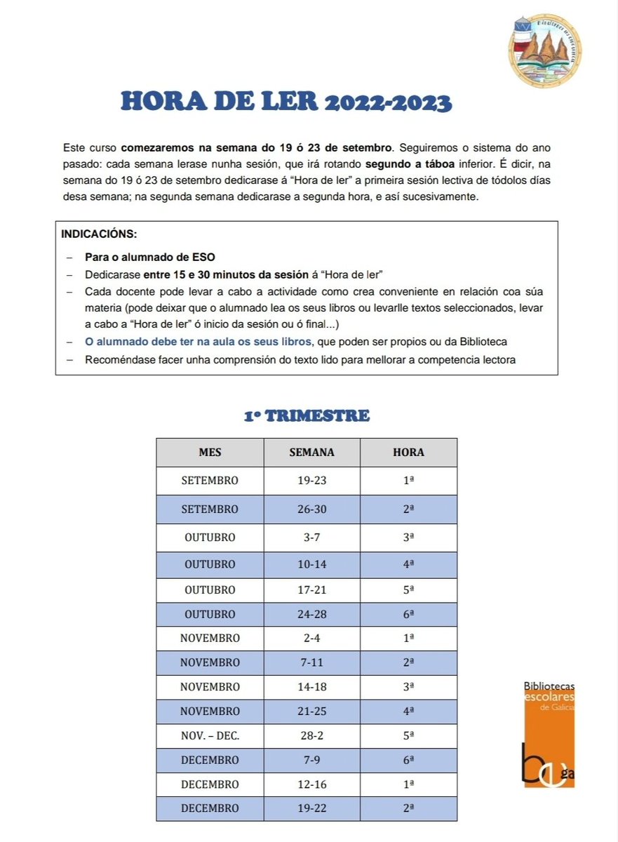 ortegalendo's tweet photo. 📢 Esta semana volve a #horadeler 🕘📚
Velaquí o calendario para o primeiro trimestre.

#ortegalendo #bescolaresgal #plambe https://t.co/FZEdNpc7Xn