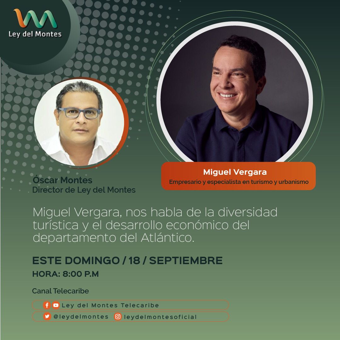 ¡Es hoy! No se pierdan la entrevista en <a href="/leydelmontes/">Oscar Montes</a> esta noche, un espacio donde hablaré sobre turismo y cómo puede seguir creciendo este sector en el Atlántico. 

Por <a href="/CanalTelecaribe/">Canal Telecaribe</a> 📺 a las 8:00 p.m. 🕖