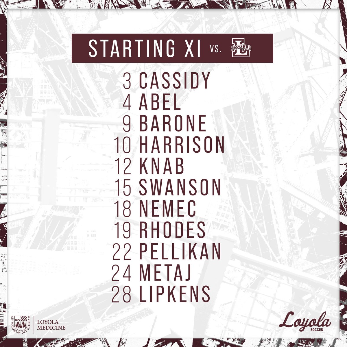 RamblersWSOC's tweet photo. Today's Starting XI vs. La Salle! Kickoff coming up in 30 min! https://t.co/C3GMRFwqjx
