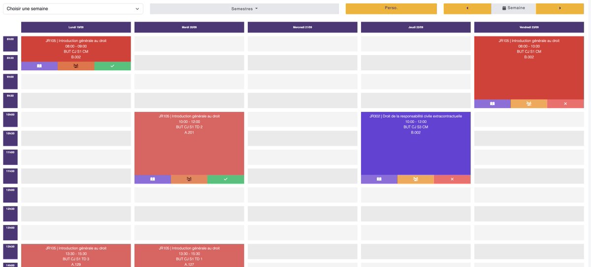 DavidAnnebicque's tweet photo. Après un WE de #dev, voici enfin les EDT dans @IntranetTroyes importés depuis le logiciel officiel #celcat ! Longtemps annoncé, la fonctionnalité est enfin là et avec elle son lot de nouveauté (appel, service fait, vue étudiant ...) ! #Symfony #PassionnementDev #Edt https://t.co/f1lAzLD9m8