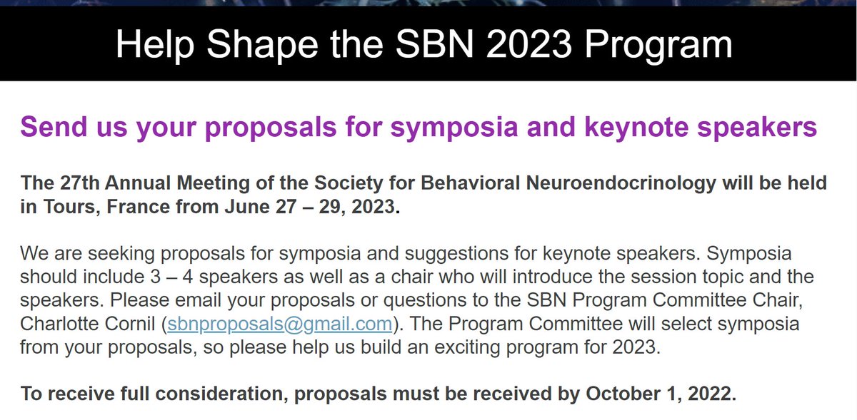 Just a couple weeks left to submit your symposium proposals for the conference next year in Tours! 🇫🇷

Reach out to your science pals or someone you've long admired and put a symposium together!