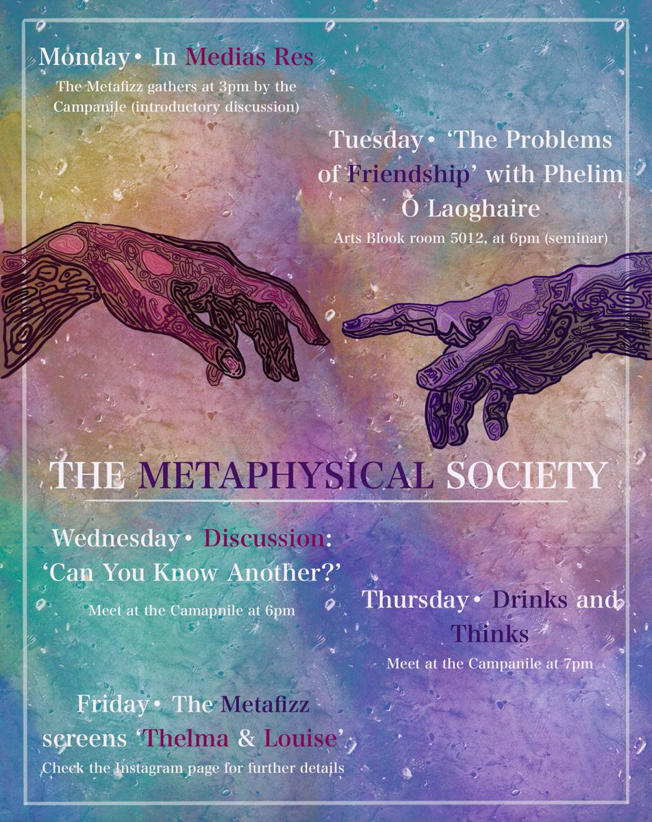 Metafizz's tweet photo. THE METAPHYSICAL SOCIETY welcomes one and all to this year's Fresher's week! We have numerous plans and schemes, providing many opportunities for encounters, confrontations, questions, and who knows, maybe a few friends. https://t.co/qV5yy00B8L