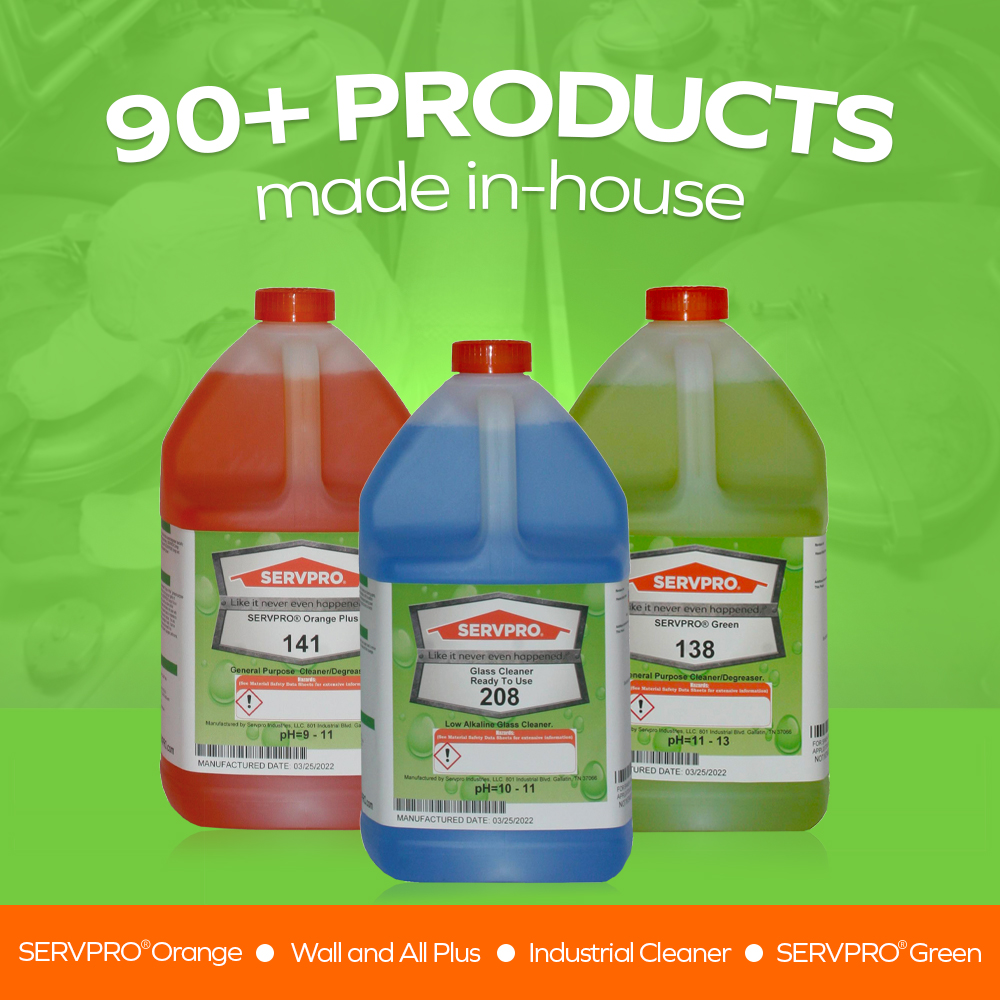 SERVPRO mixes and produces more than 90 products in-house. These proprietary products reduce costs and provides the best solution for the job.