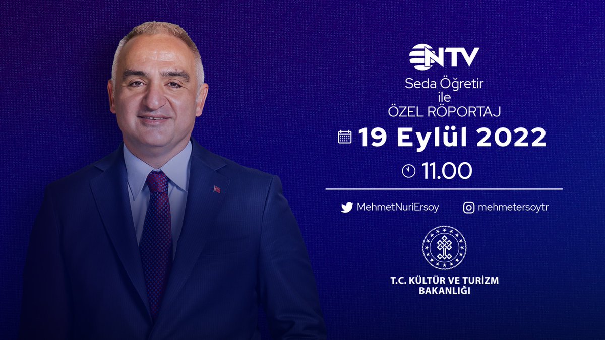 Bakanımız <a href="/MehmetNuriErsoy/">Mehmet Nuri Ersoy</a>, NTV'de Seda Öğretir'in canlı yayın konuğu olacak.