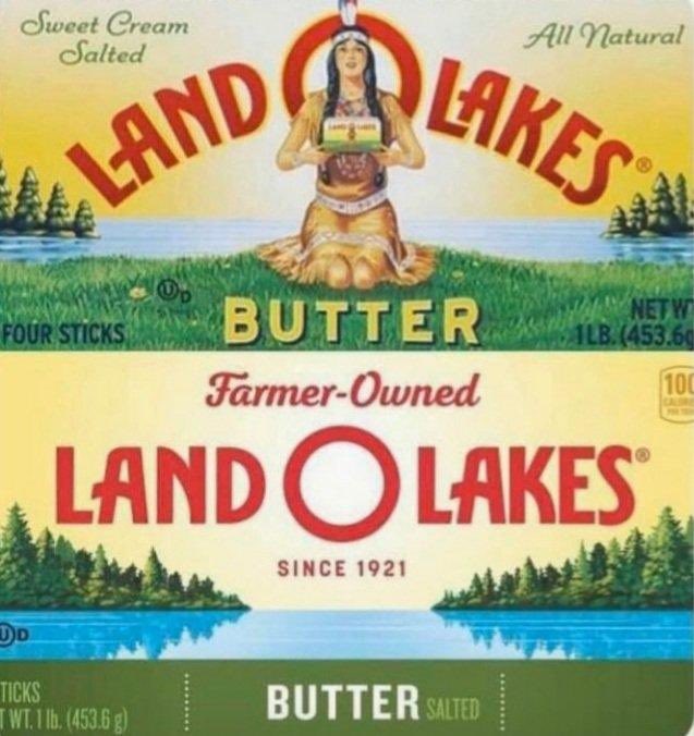 Story of America captured on a box of butter. They removed the Native — but kept the land.