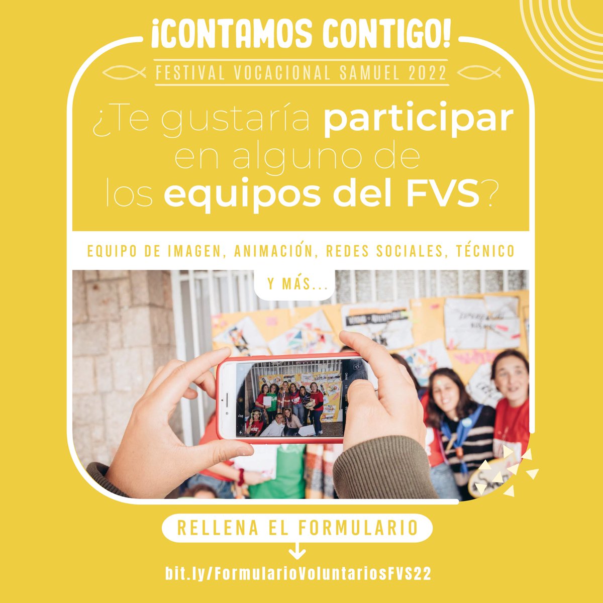⚠️ ¡El #Samuel22 cuenta contigo! 🙌🏼

¿Te gustaría participar en el equipo de imagen, técnico, de animación o rrss? ¿Quieres ayudar con la logística, acogida, en el diseño o decoración?🧐

 ¡Te estamos buscando!🫵🏼🎉

¡Colabora con el <a href="/festivalsamuel/">Festival Samuel</a>! ➡ !
bit.ly/FormularioVolu…