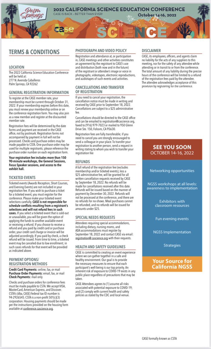The <a href="/cascience/">CASE - California Association of Science Educators</a> conference is happening soon in sunny Palm Springs! Join us from October 14-16, 2022 to network, hear guest speakers, and engage in workshops. See you there! Register at  conference.cascience.org #cascience22 #NGSSchat #iteachscience