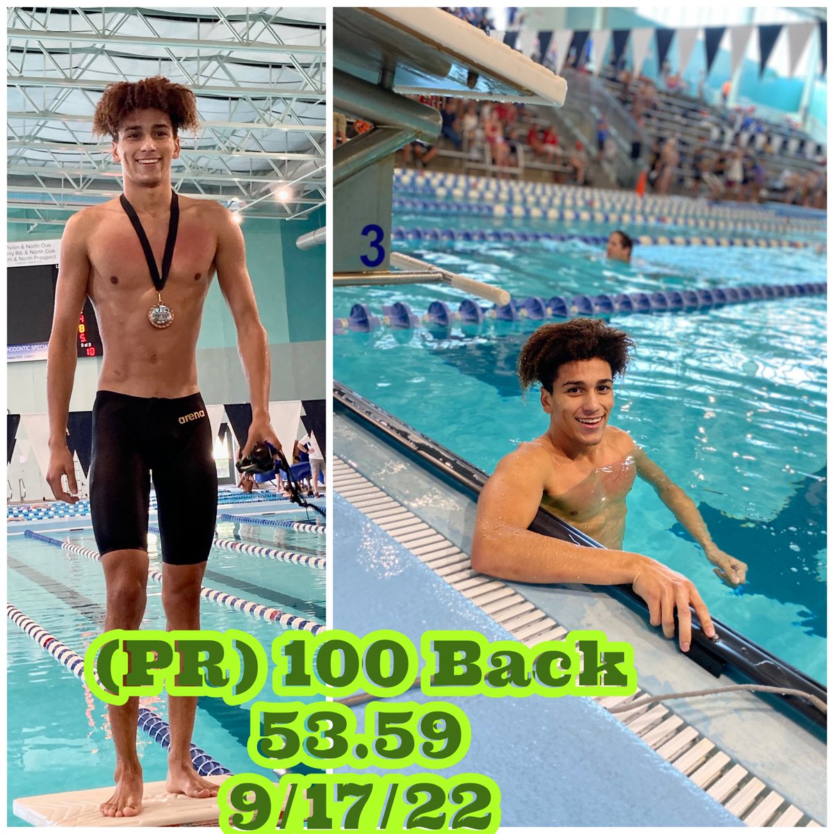 Just beat my (PR) with 53.59 in 100 Back at the NKC Swim Invite 3rd place finish.  <a href="/N2SportsStaley/">N2Sports Staley</a> <a href="/CoachSNOW1/">SNOW Swim & Dive (NKCSD)</a>