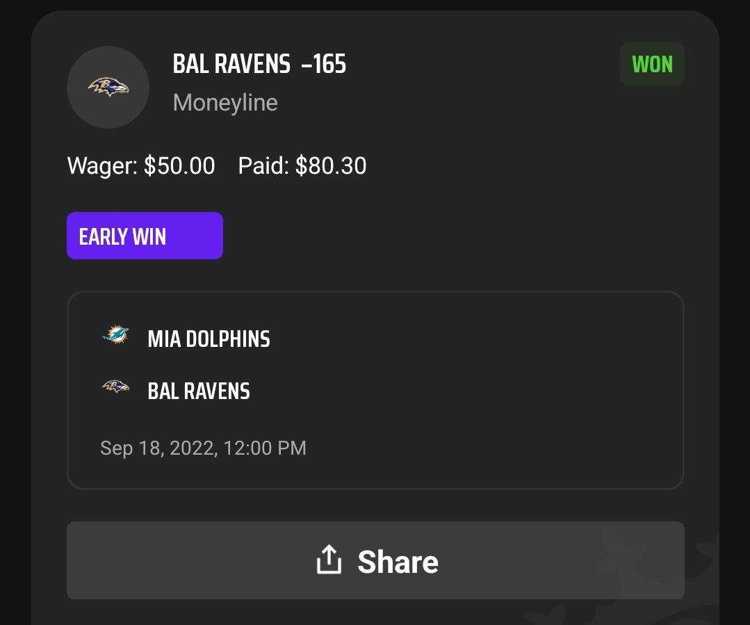 Thanks @DKSportsbook! It really was an early win paying out the +10 win before the review and overturn of the TD!