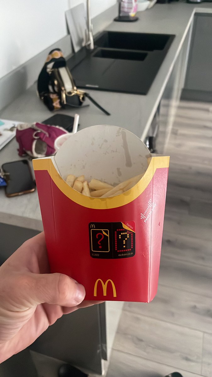 ryaningham29's tweet photo. @McDonalds do you really think it’s acceptable giving these as large fries? This is third time now. Piss take https://t.co/cTl8DJVinh