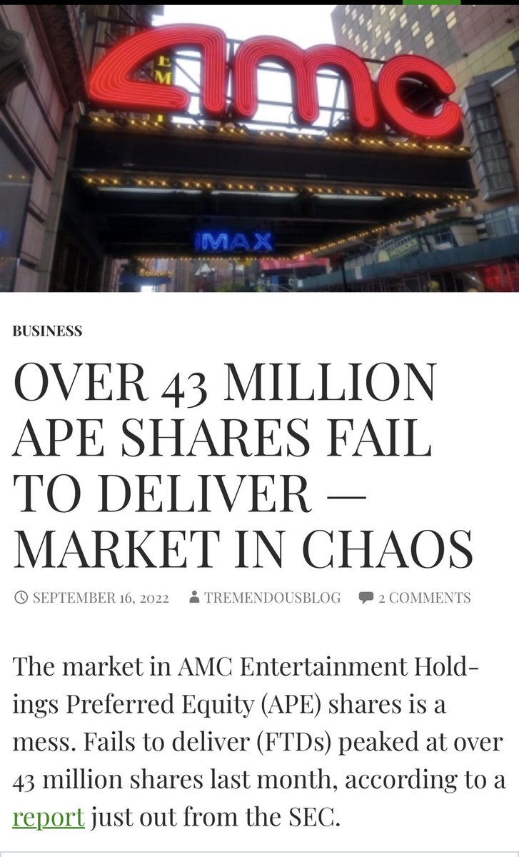 LET THE GAMES BEGIN 💪🏼 #AMCSqueeze #AMC #APE                         Over 43 Million APE Shares Fail to Deliver — Market in Chaos tremendous.blog/2022/09/16/ove…
