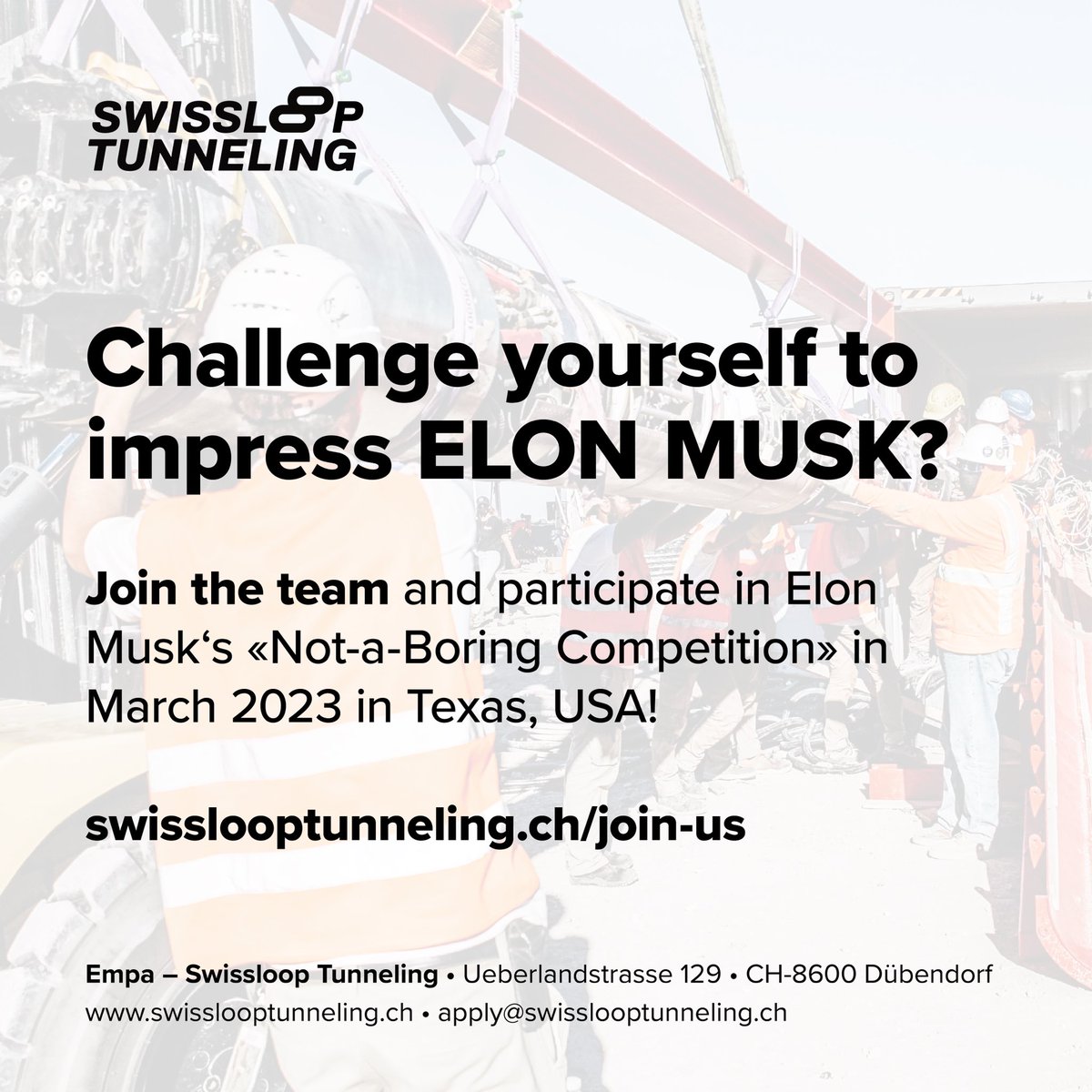 Become part of the team! Apply now! #join #swisslooptunneling #tunnelboringmachine #competition #nabc2023