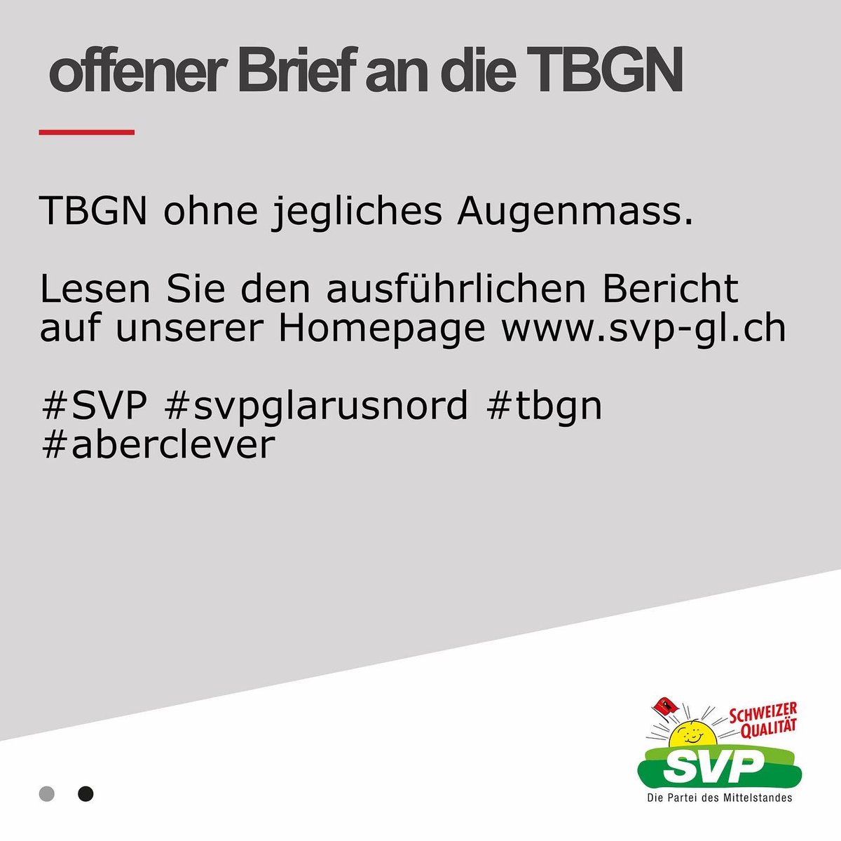 Offener Brief an die TBGN #svp #svpglarusnord #tbgn #strompreise #aberclever