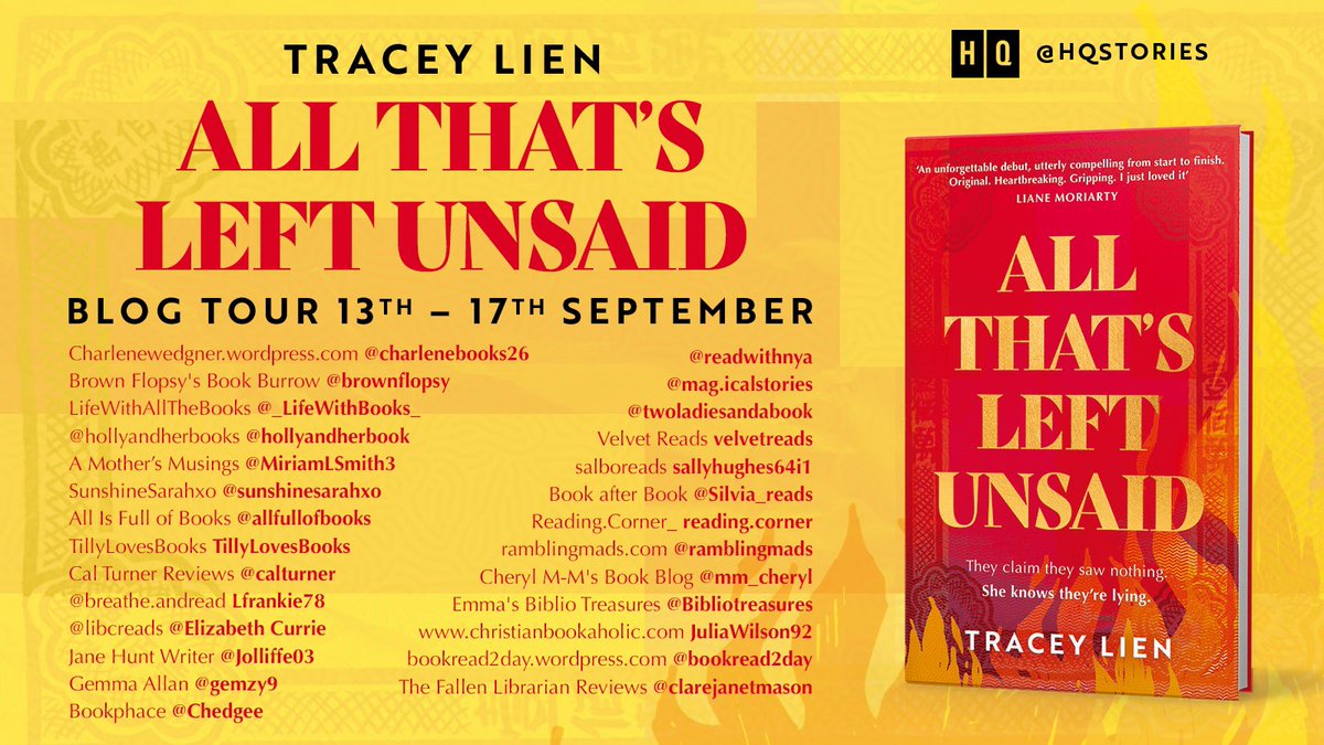 A powerful read - a mystery that has so much to say about family, friendship, community and the immigrant experience. My review of the compelling #AllThatsLeftUnsaid by Tracey Lien is on Instagram as part of the #BlogTour.

instagram.com/p/CiqCgeSLZQ2/

@HQstories