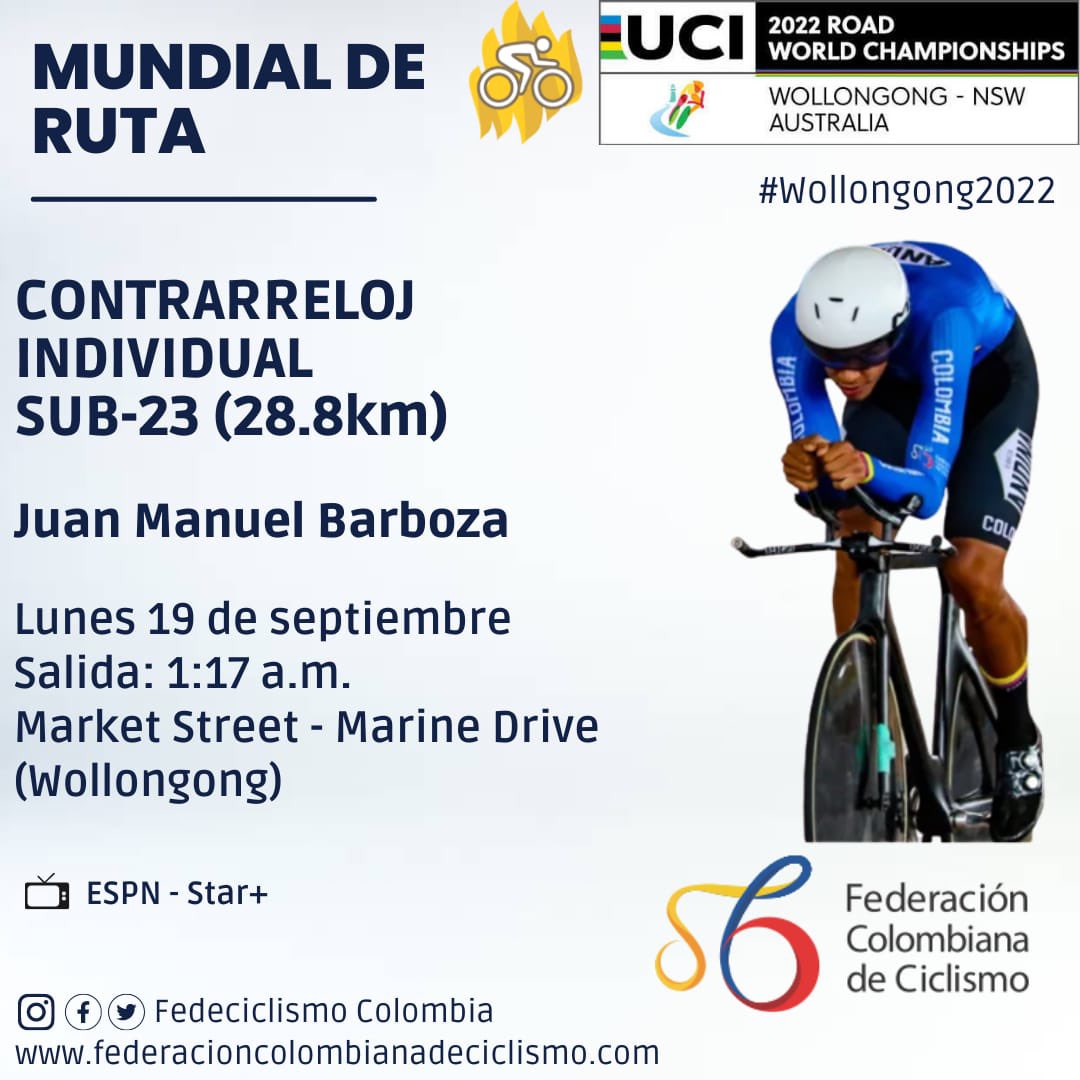 Hoy nuestro campeón, orgullo #PADPista <a href="/mindeportecol/">Ministerio del Deporte</a> <a href="/fedeciclismocol/">Federación Colombiana de Ciclismo</a> , <a href="/juanm_barboza/">Juan Manuel Barboza</a> estará representando al país en la CRI del Campeonato Mundial de Ruta en Australia. 

¡Muchos éxitos capo!