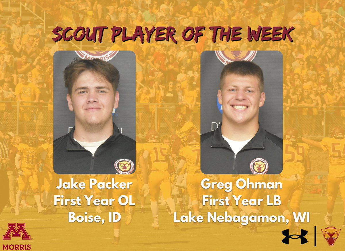 UMMFootball's tweet photo. 🚨Scout Players of the Week 🚨

Tomorrow's game back @ Big Cat Stadium vs Lawrence University 🏈

#TEAM #RollCougs🐾 https://t.co/widxLnn3AP