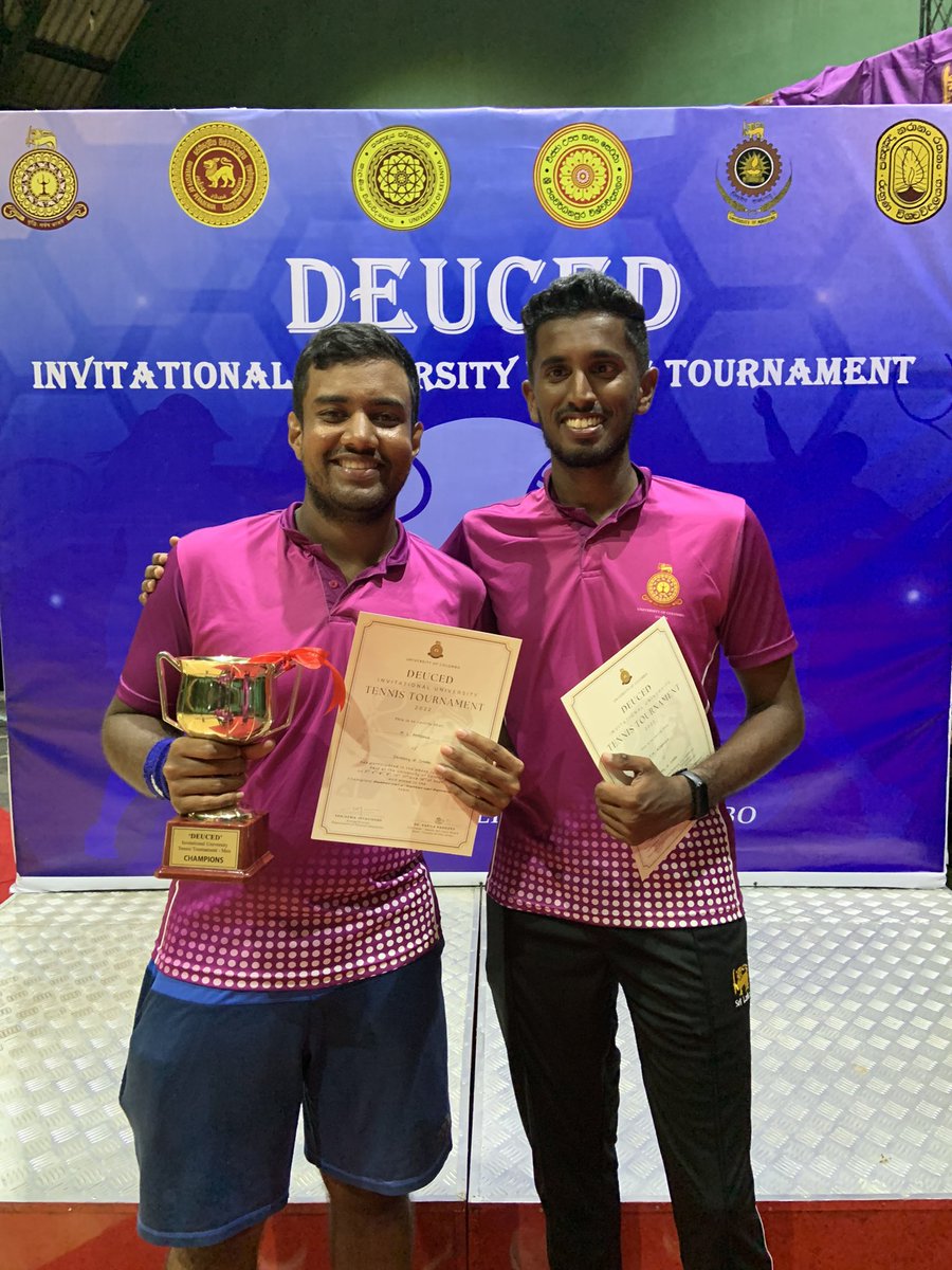 methhettihewa's tweet photo. Privileged to be part of Championship winning #UniversityofColombo tennis team 2022 that went onto beat Ja’pura in the finals today. #UoC #Deuced https://t.co/HH4Zfip1Db
