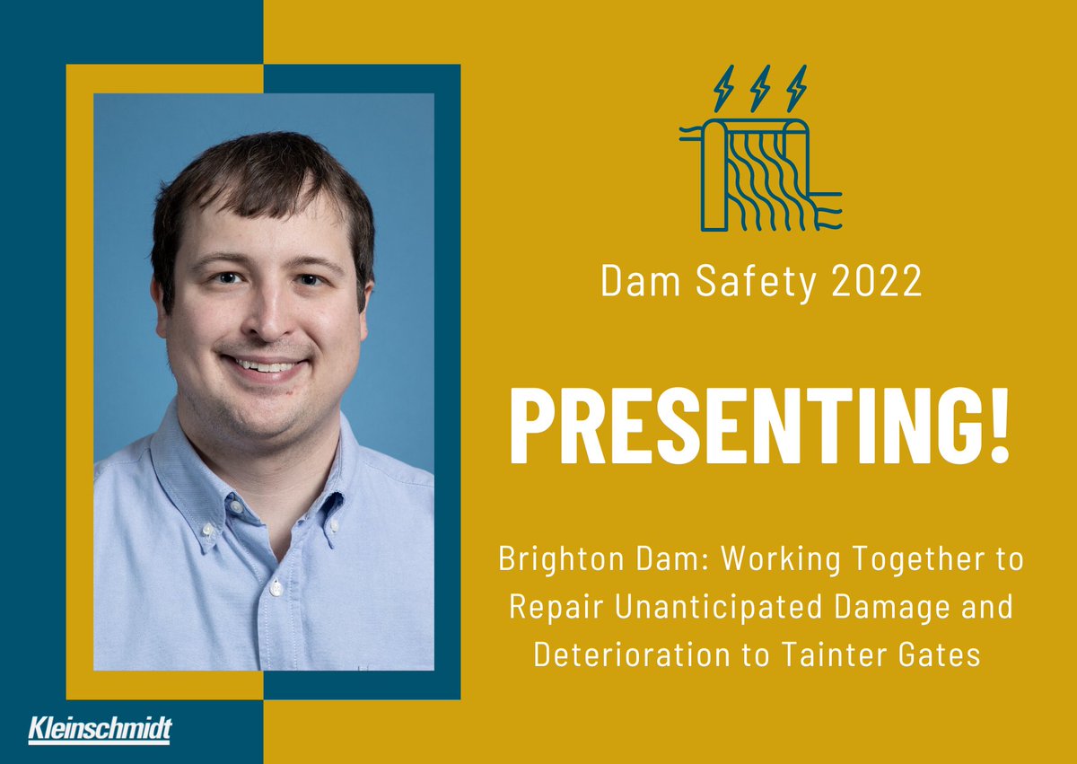 KleinschmidtGrp's tweet photo. 📣 Our very own Brad Zelonis will be co-presenting with Richard Walker of AECOM "Brighton Dam: Working Together to Repair Unanticipated Damage and Deterioration to Tainter Gates," on Monday, September 19th, from 3:30 pm to 5:00 pm!
#ASDSO #DamSafety #engineering https://t.co/BRJtjjxHUo
