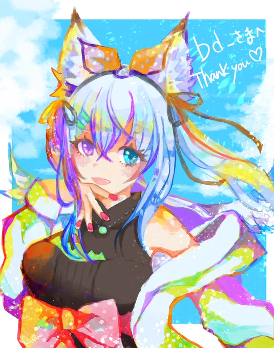 今日も一枚 #skeb 納品が来た!今回はRuru Gardenさん()に描いて頂きました!鮮やかな色彩がきれいですね!風になびいてる髪の毛も良き!素敵なイラストありがとうございます! 