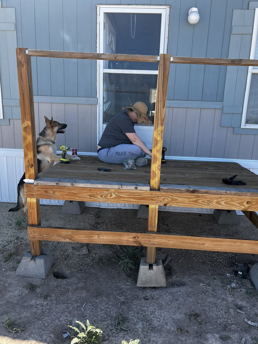 NoshameZ's tweet photo. Miss Huffle and Atlas helping build a deck for our house! https://t.co/tRJT6AcaZd