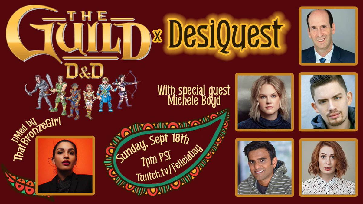 Tonight Sunday 7-9pm PST! Some of @theguild RPGs with Desi Quest peeps! Be thereeeeee! twitch.tv/feliciaday