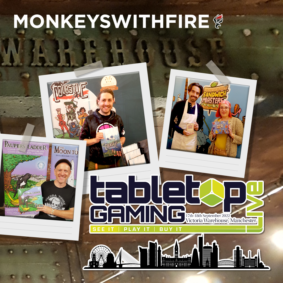 MonkeysWithFire's tweet photo. 5/5 | Our thanks to those who were kind enough to spare the time to talk with us and to the organisers for their support @TabletopMag. Happy gaming. 🐵🔥 #monkeyswithfire #boardgames #TabletopGamingLive https://t.co/5jrQvVHOxh