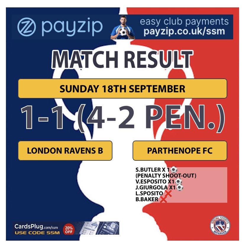 Draw after a battle of 90min. Vs <a href="/LondonRavensFC/">London Ravens FC</a> B a very well organised team, cruel pen shootout let us down and out of the Marcus Lipton cup. Solid defensive performance, missed out a few clear chances.Non molliamo mai #forzaparthenopefcsempre💙🧜‍♀️ <a href="/SouthernSunday/">Southern Sunday Football League</a> @pellonePizza