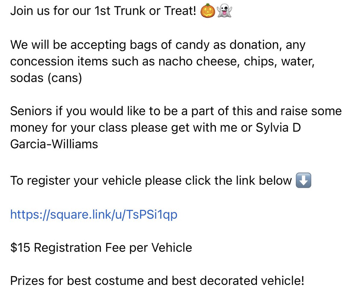 chs2023parents's tweet photo. Join us for our first Trunk or Treat 🎃👻

Register your vehicle below ⬇️ 

https://t.co/Uxpv9kkpB3 https://t.co/S0SE2u3CrU